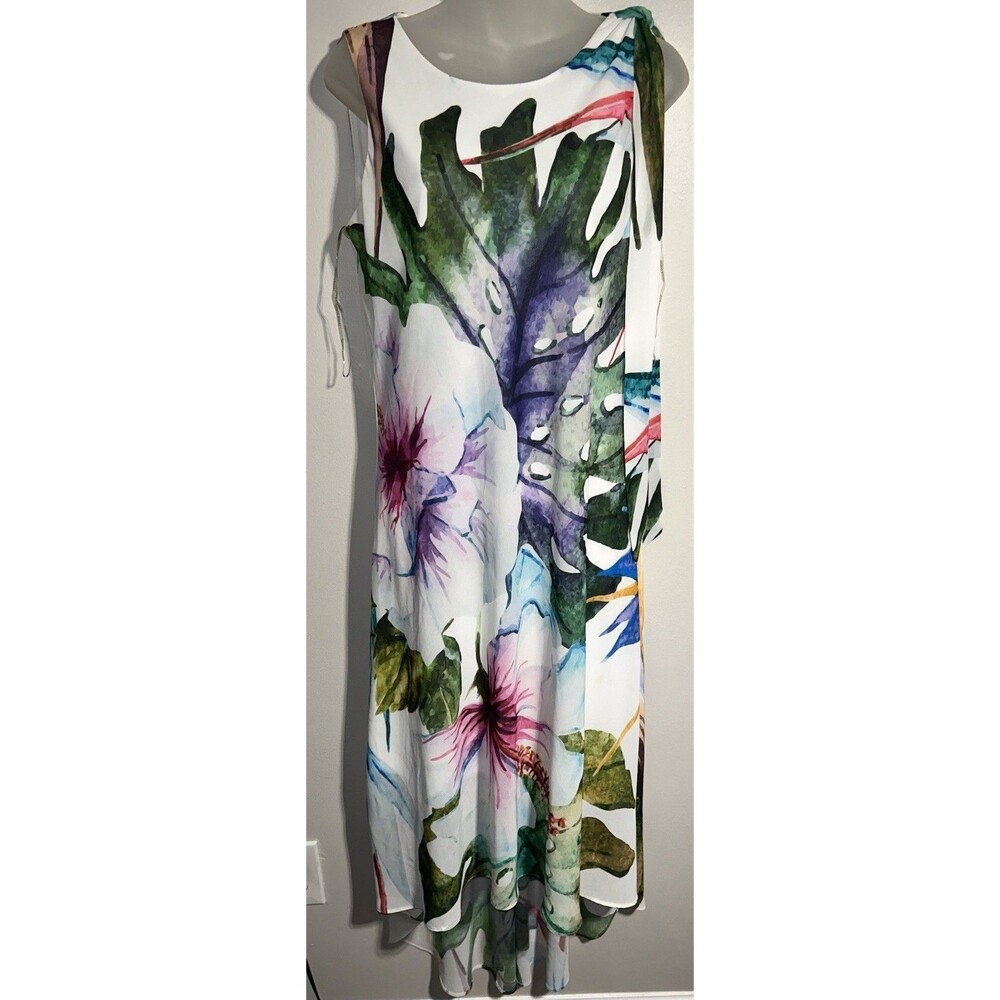 Frank Lyman Tropical Floral Maxi Dress Sz 8 High Low Chiffon Wedding Guest - Picture 3 of 11
